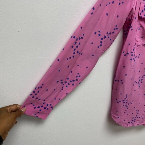Equipment Femme Women Pink Blue Star Print Slim Signature Silk Button Up Shirt S - Picture 4 of 7